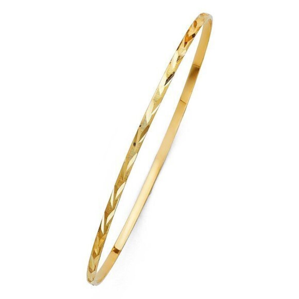 2mm 14K yellow gold Diamond cut Hollow Bangle 7.5"